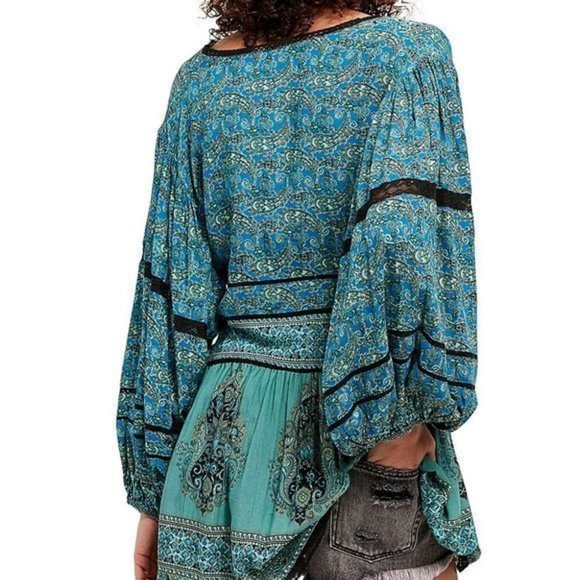 FREE PEOPLE Blue Scarf-Print Luna Tunic XS - Picture 3 of 17